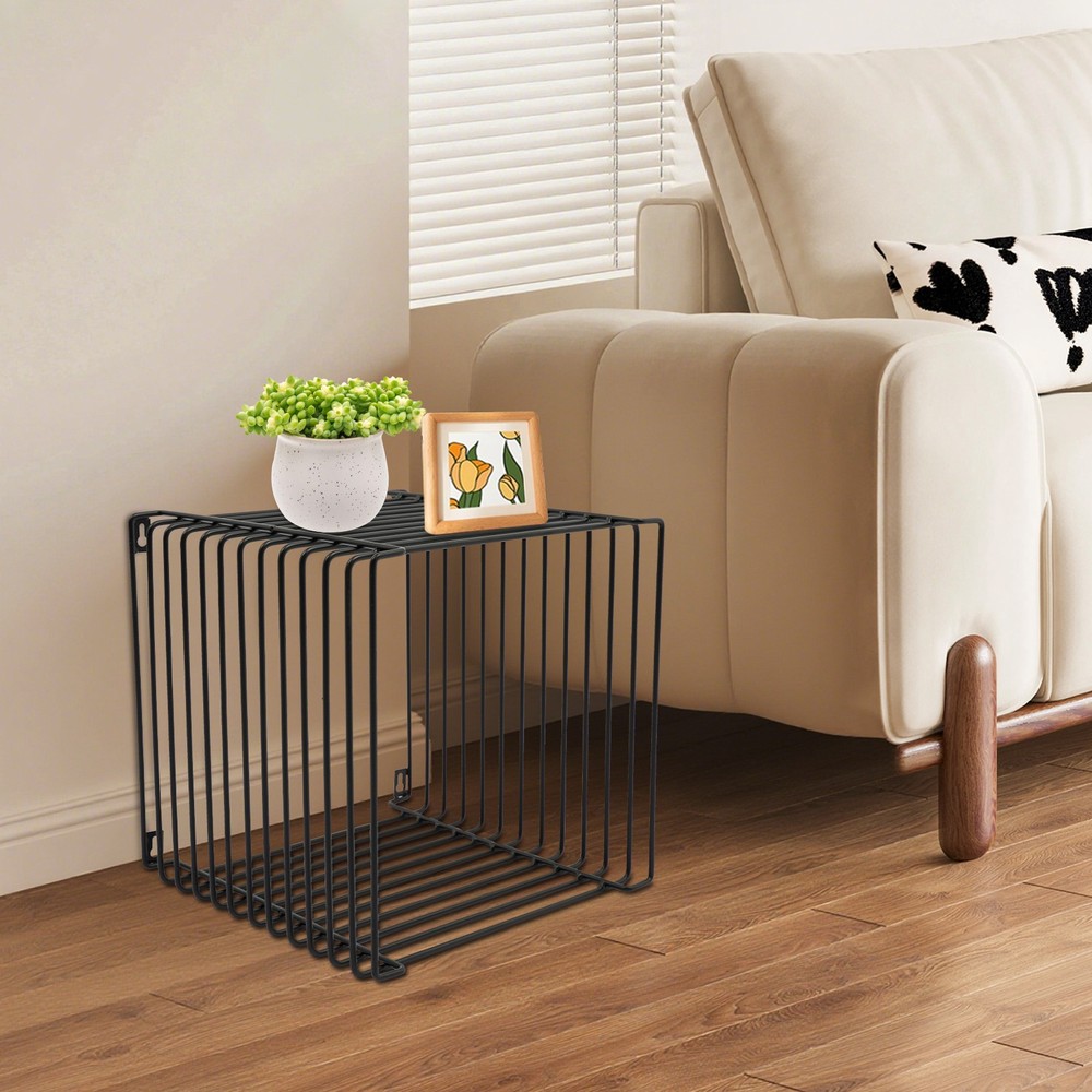 Side Table, Square Geometry Side Table, Linear Metal End Table