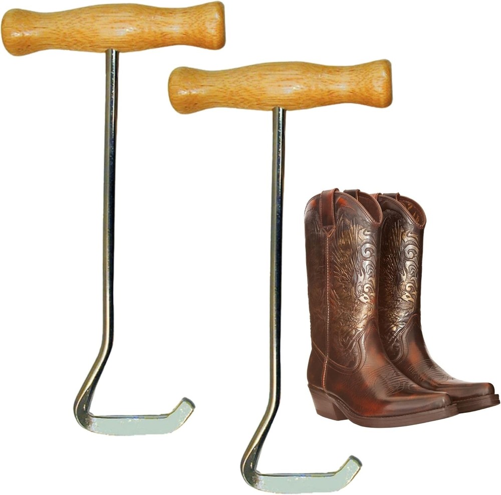 Wooden handle boot hooks shoe puller tool for riding boots