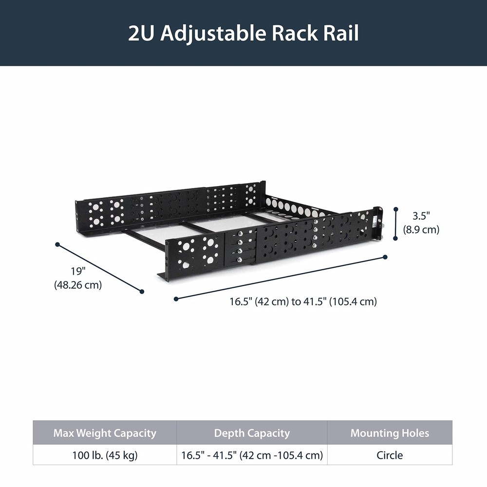 StarTech 2U Fixed 19" Adjustable Depth Universal Server Rack Rails