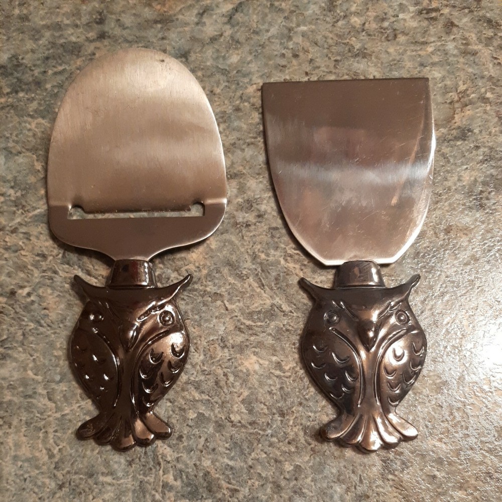4 Pc Owl Themed Appetizer Spreader Fork Knife and Cheese Cutter