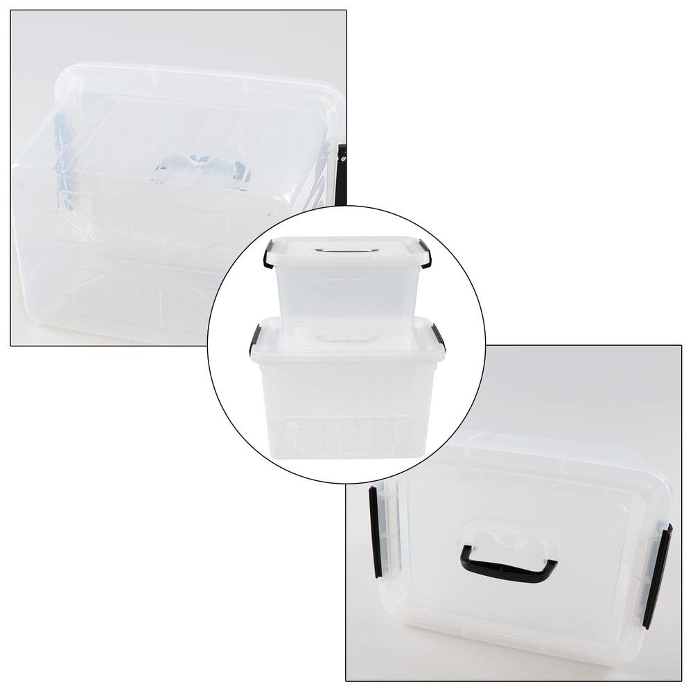Plastic Latching Storage Box 2 Pack 12 Quart and 6 Quart Clear Lidded Bins