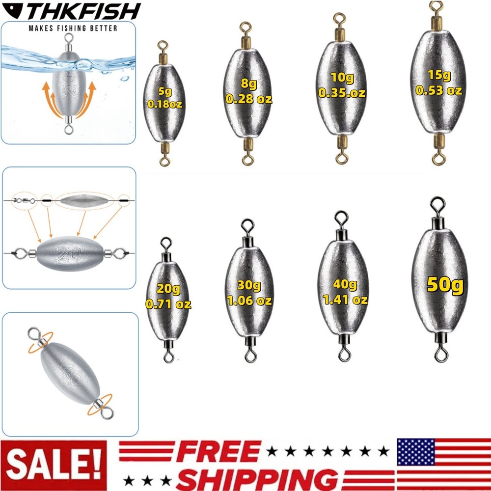 Fishing Weights Inline Trolling Fish Sinker Tackle with Inner Swivels Oval Drop