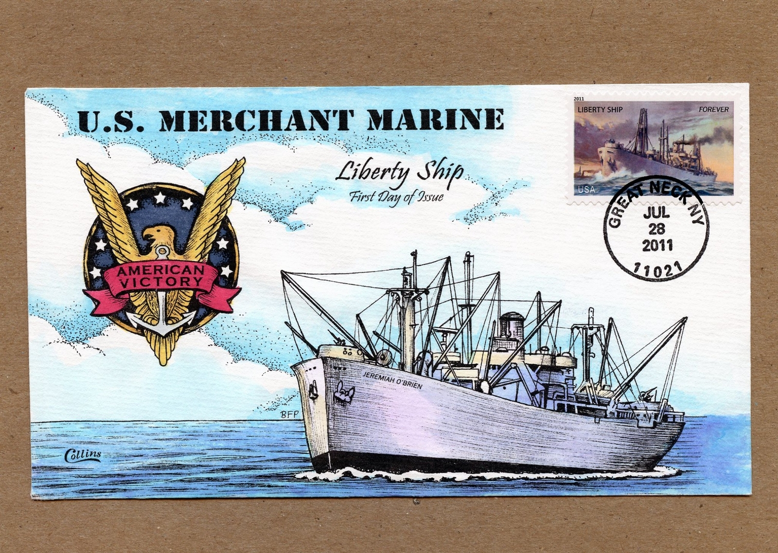 WWLF COLLINS FDC COVER  THE US MERCHANT MARINES  4550  LIBERTY SHIP  CACHET