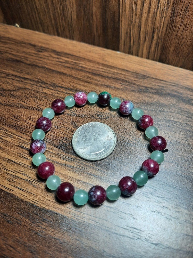 Handmade Ruby zoisite & Green aventurine Crystal beaded bracelet