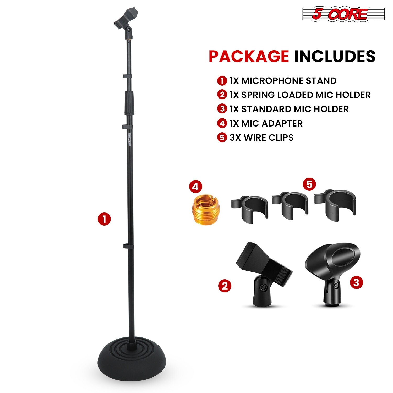 5Core Compact Base Microphone Floor Stand with Mic Holder 37.5 to 70 inches