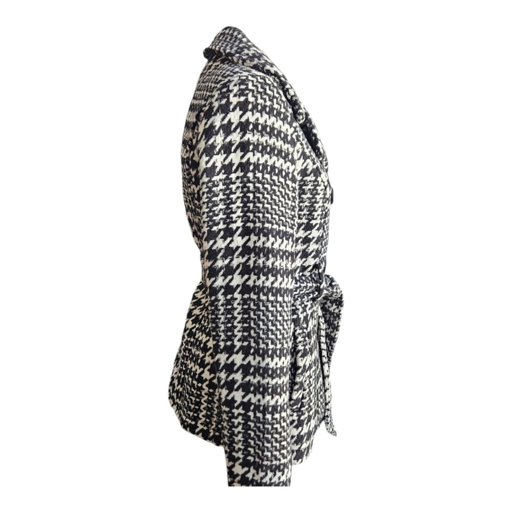 Me Jane Herringbone Pattern Lined Coat Button Front With Belt & Pockets Sz Small