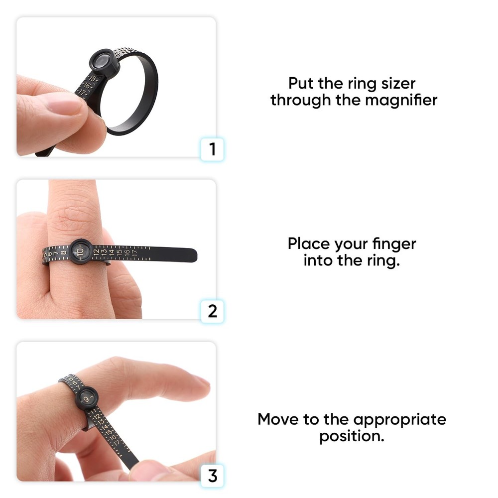 King Will Ring Sizer Reusable Measuring Sizing Tool with Black & Gold