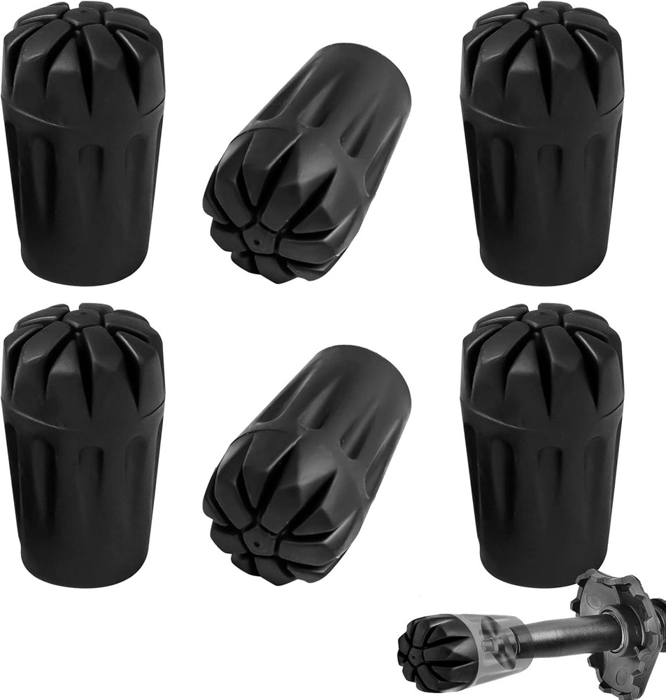 6 Pack Hiking Walking Sticks Rubber Tips, Replacement Tips Protectors black