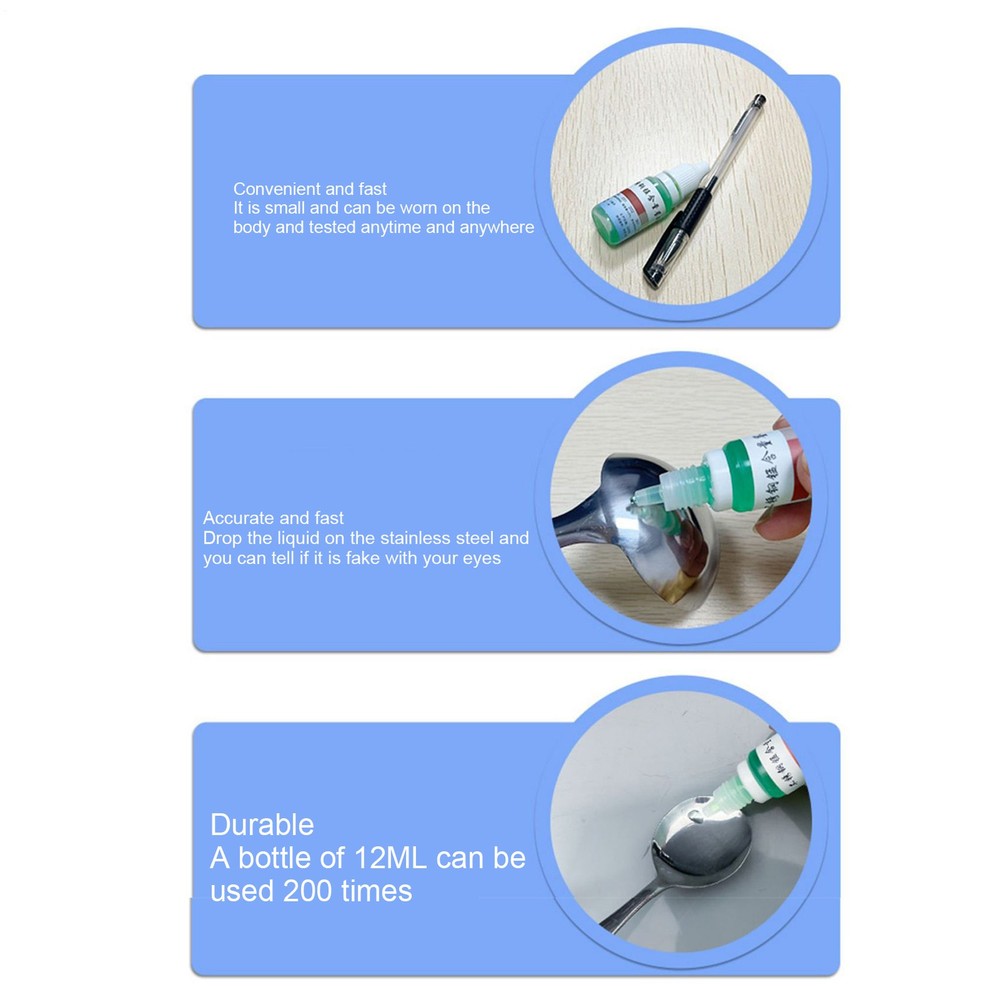 304 Stainless Steel Test Liquid 12ml Universal Testing Agent Kitchen Gadget *2pc