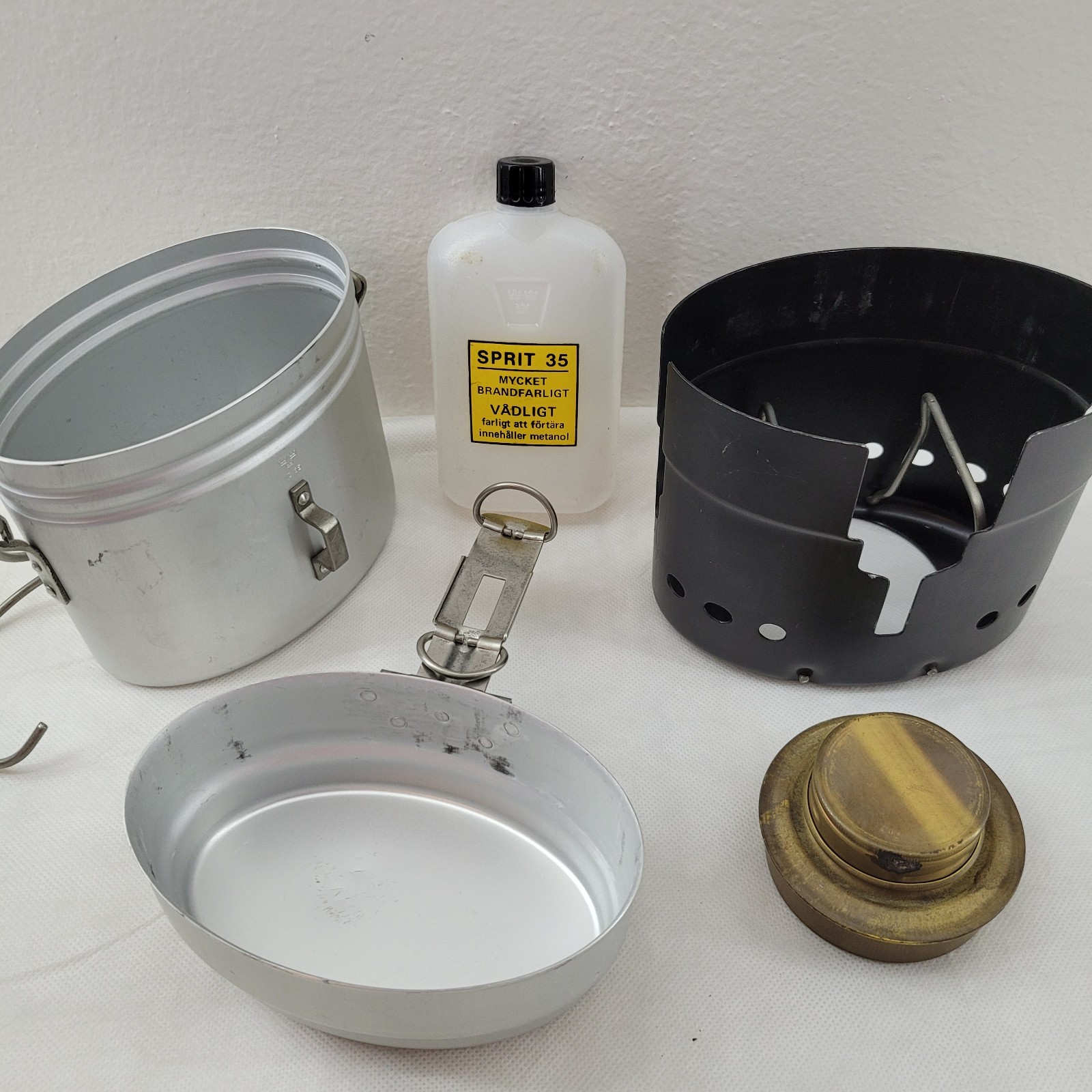 60s -80s Swedish Army Trangia Windshield Stove + Mess Kit + Burner + Bottle NOS
