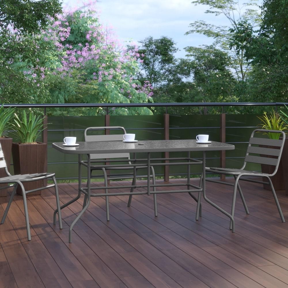 Rectangular Glass Metal Patio Table With Umbrella Hole