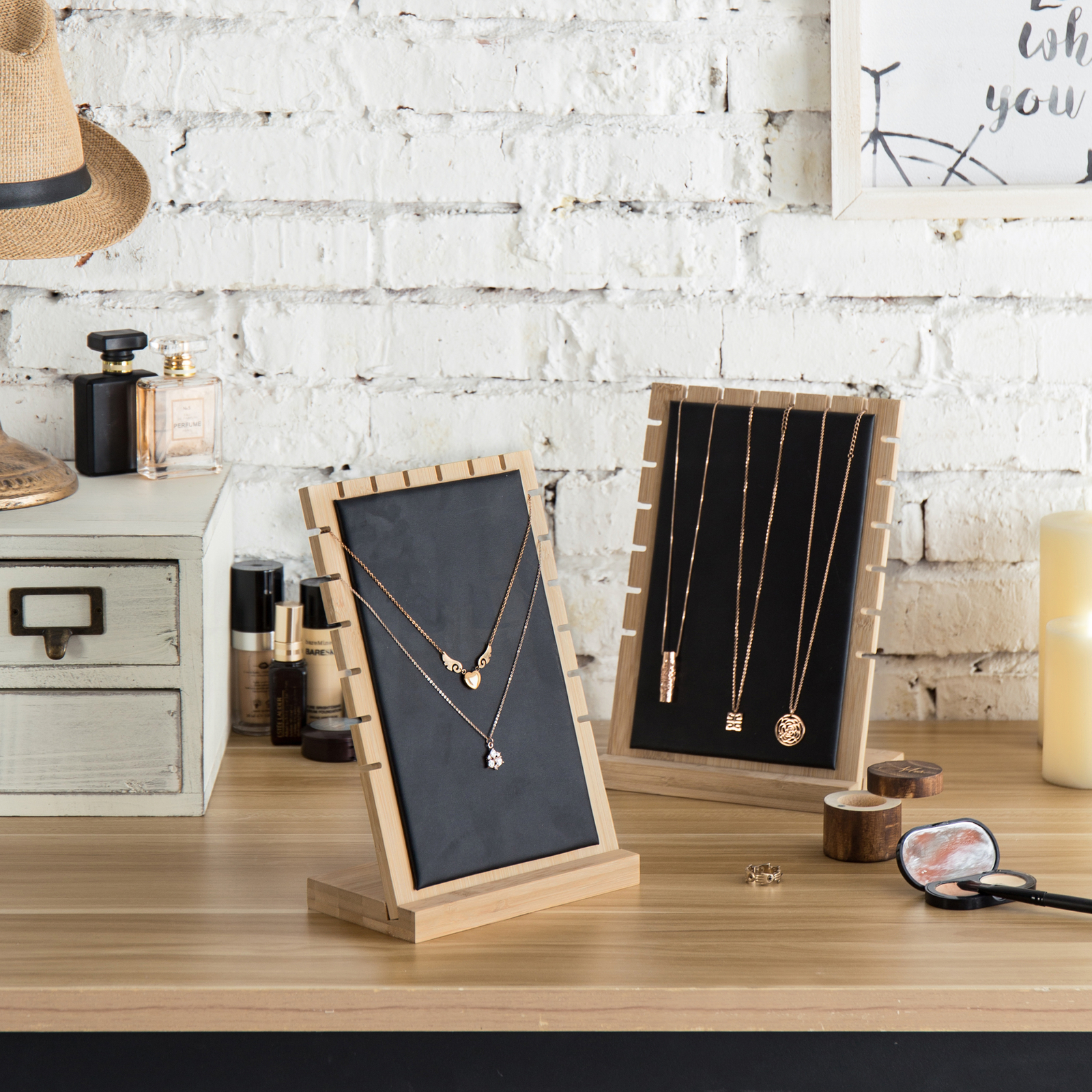 Bamboo Necklace Jewelry Tabletop Display Boards, Jewelry Towers, Set of 2