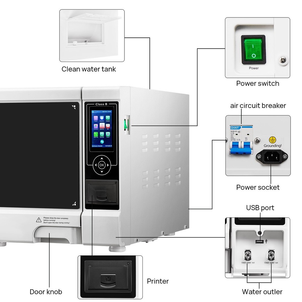 Dental Lab Portable Pre-vacuum Steam Sterilizer Class B Sterilization Automatic