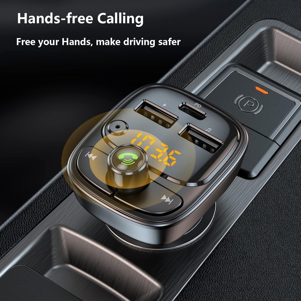 42W Bluetooth FM Transmitter with Noise Cancelling & Fast Charging for iPhone