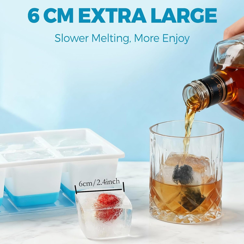 Large Ice Cube Trays 2 Pack, Easy Release 2.4" Big Ice Cubes, Stackable Ice Tray