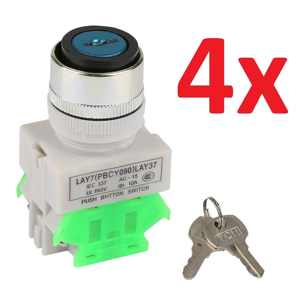 4 Pieces 4x 22MM On/Off Locking Key Switch Security Lock Keyed Power Ignition