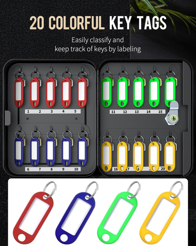 20 Position Key Cabinet with Key Lock Wall Mounted Black Security Storage Box St