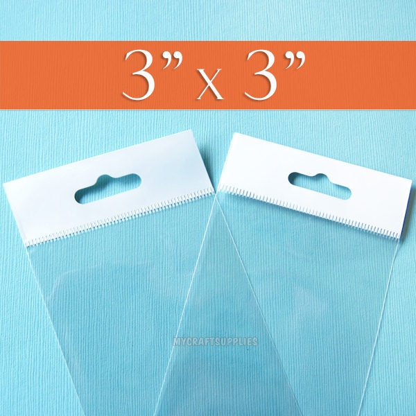 200 Square, Clear Cello Bags, 3x3 Inch HANG TOP, Resealable OPP Poly (3" x 3")