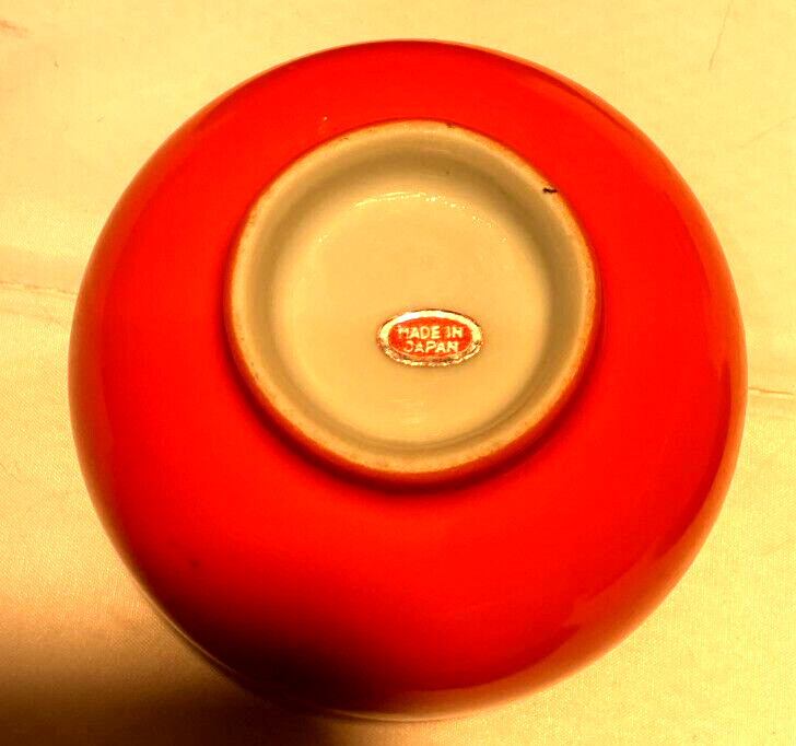 Ratan Handle Ceramic Orange Tea Pot and 6 Cups Made in Japan