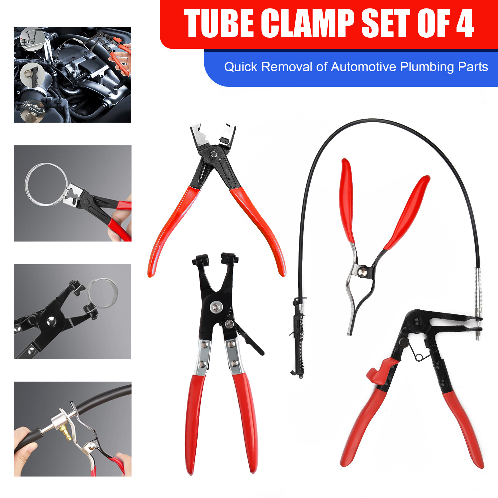 4Pcs Hose Clamp Pliers,Remover Kit with Long Reach Wire Spring Hose Clamp Pliers