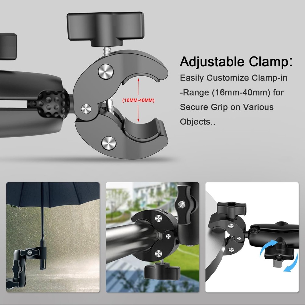 Double Clamp Camera Mount - Universal Bracket for Golf Carts, Umbrella Clamp,...