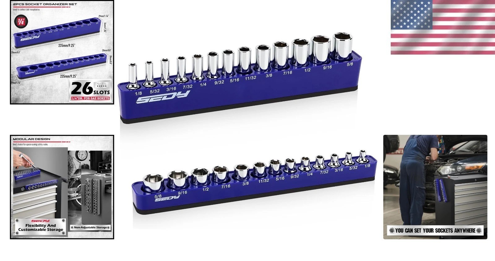 Heavy-Duty Magnetic Socket Organizer Set - 26 Socket Capacity, Modular Design