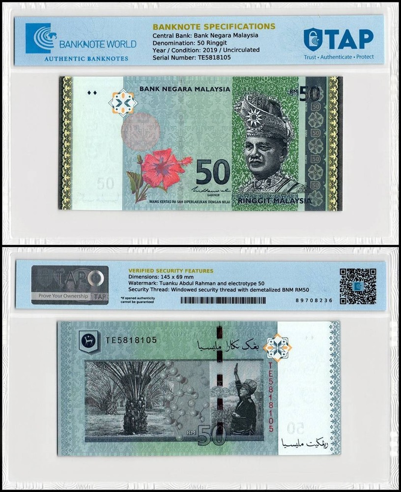 Malaysia 50 Ringgit, 2019 ND, P-50c, UNC, TAP Authenticated