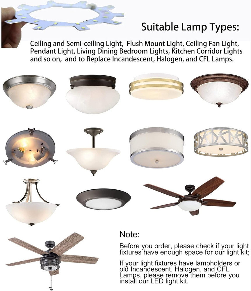 OLYMSTAR 12W LED Ceiling Fan Light Kit Replacement Panel for Flush Mount, Retrof