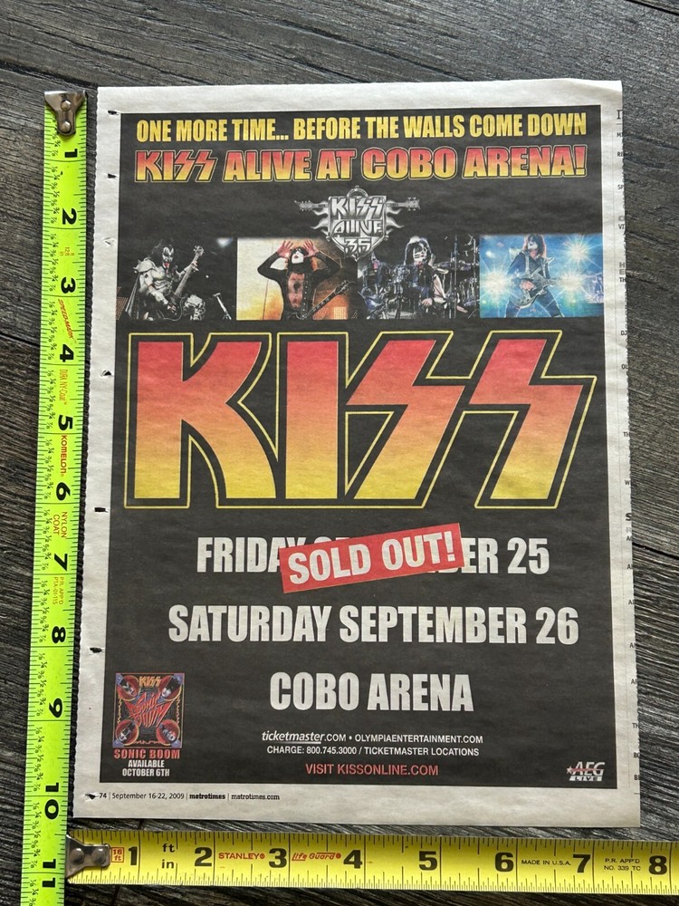 KISS Concert Ad Advert Alive 35 Tour Cobo Hall Detroit Sept 26 2009 Vintage Kiss