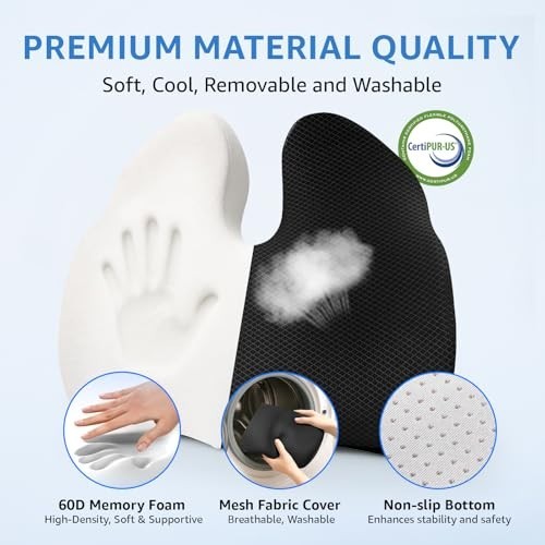 Extra Large Ergonomic Memory Foam Seat Cushion - 19"x17" for Tailbone & Sciatica