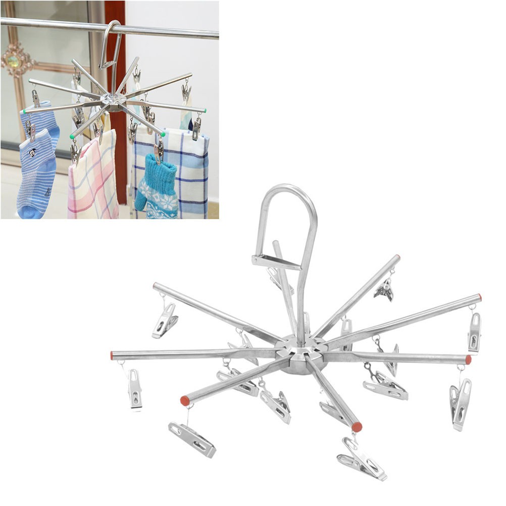 Hanging Laundry Drying Rack Clothes Stand Foldable Hangers with Clips