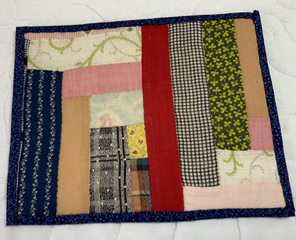 Vintage Antique Patchwork Quilt Table Topper, Log Cabin, Early Calicos, Multi