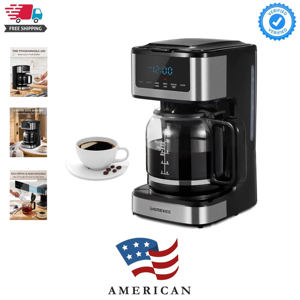 Coffee Maker, Programmable Drip Coffee Maker 12 Cup, Regular & Strong Brew Dr...