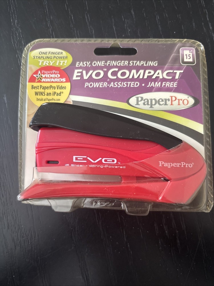 Paperpro Desktop Stapler, EVO 15-Sheet Capacity, Black/Red Spring Powered