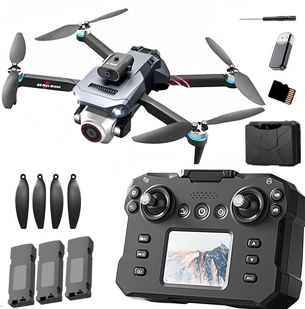 K6 Max Drone with Screen Controller SD card, Small, 3 batteries - Black
