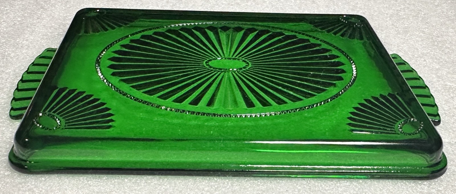 AVON Vintage EMERALD ACCENT Glass Decanter Set with Tray & 4 Glasses + Boxes 80s