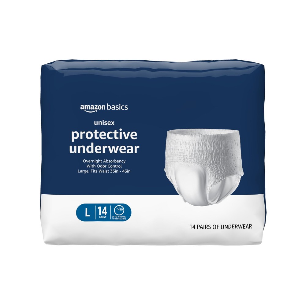 Amazon Basics Unisex Protective Underwear, Overnight Absorbency, Large, White