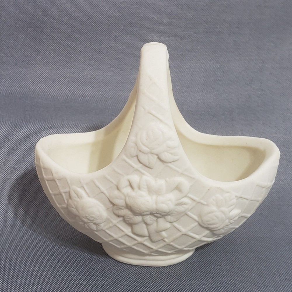 Picnic Basket and Pitcher Miniature Chalkware Weave Pattern