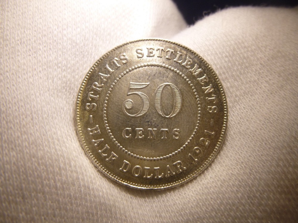 STRAITS SETTLEMENTS 1921 50 Cents Silver