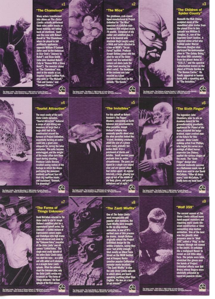 Outer Limits Premiere Edition Beyond the Outer Limits Chase Card Set B1 - B9