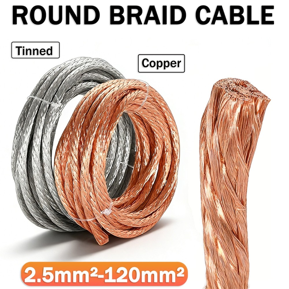 Round Copper/Tinned plated Braid Cable Copper Braid Wire Ground Lead 2.5-120mm²