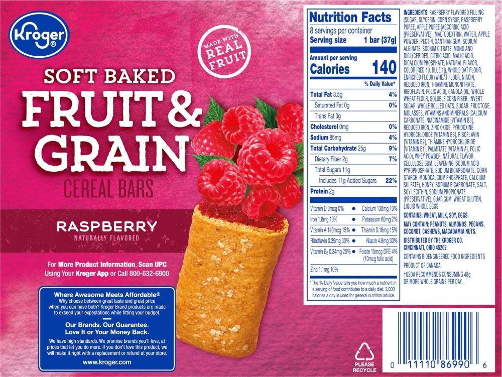 Kroger Fruit & Grain Raspberry Breakfast Bars 8 ct - Pack of 3