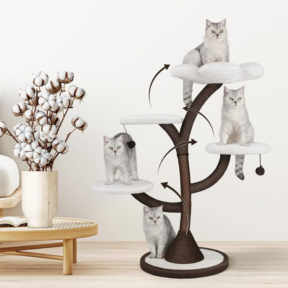 Stylish Multi-Level Cat Tree with Scratching Post for Large Indoor Cats