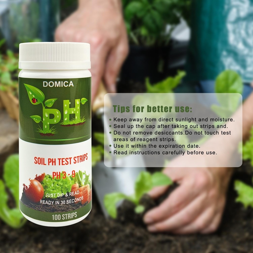 100 Soil Ph Test Strips (Ph 3-9) Soil Testing Paper, Mud Ph Tester for Garden