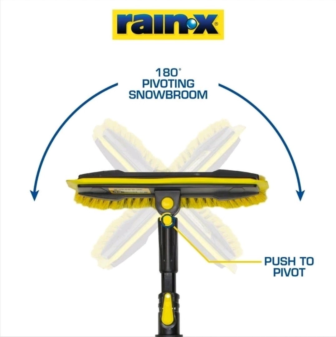 Rain-X 61" Extendable Car Snow Broom and Ice Scraper Tool, Black and Yellow,...