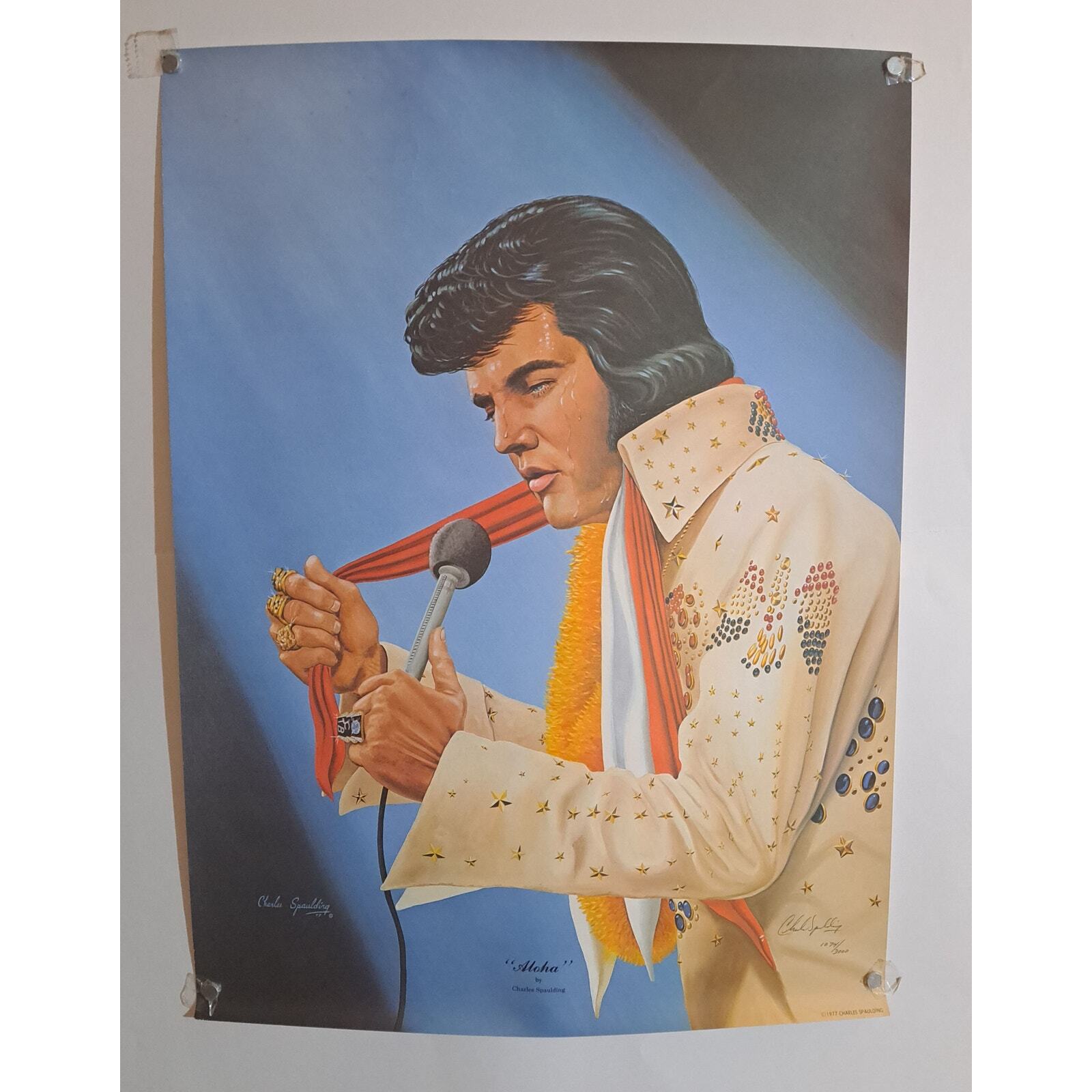 Vintage 1977 Charles Spaulding Signed Print ALOHA Elvis Presley Hawaii The King