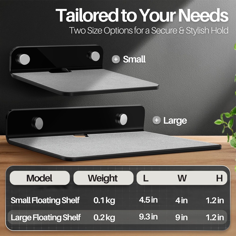 Small Floating Speaker Shelf Acrylic Wall Mount, 9 Inch (2 Pack, Black)