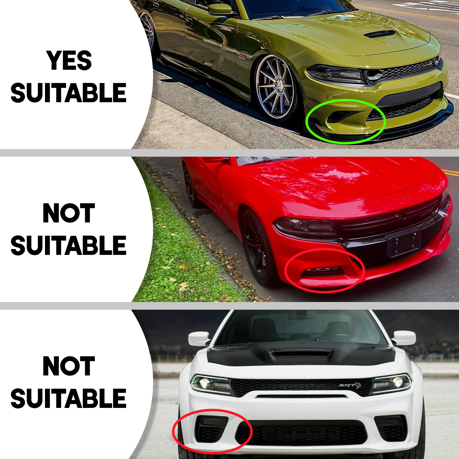 For Dodge Charger SRT 2015-2023 V2 Style Glossy Black Front Bumper Lip Splitter