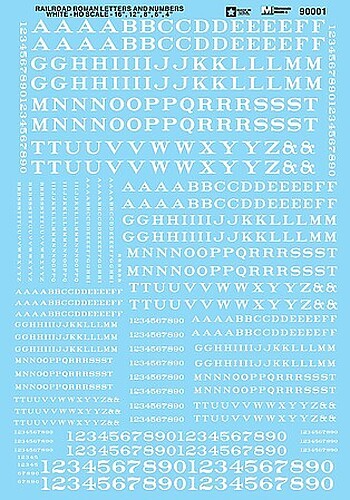 Microscale Alphabets amp; Numbers Railroad Roman White - HO Scale Model