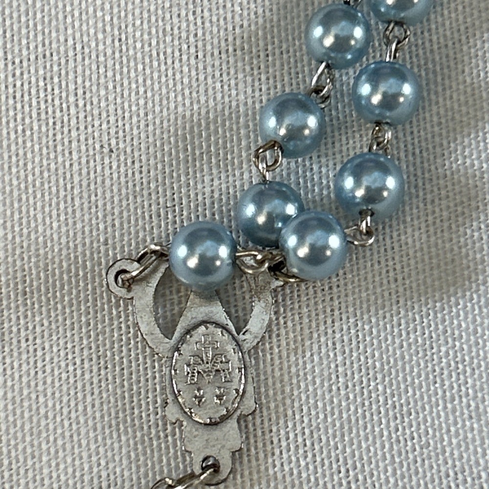 Light Blue Faux Pearls And Silver Rosary